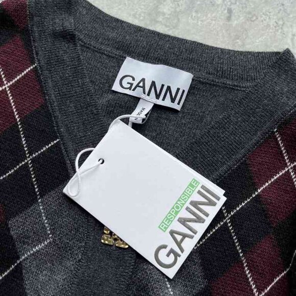 ๐๐Ganni Gray Argyle Cardigan For Women - Picture 8 of 9